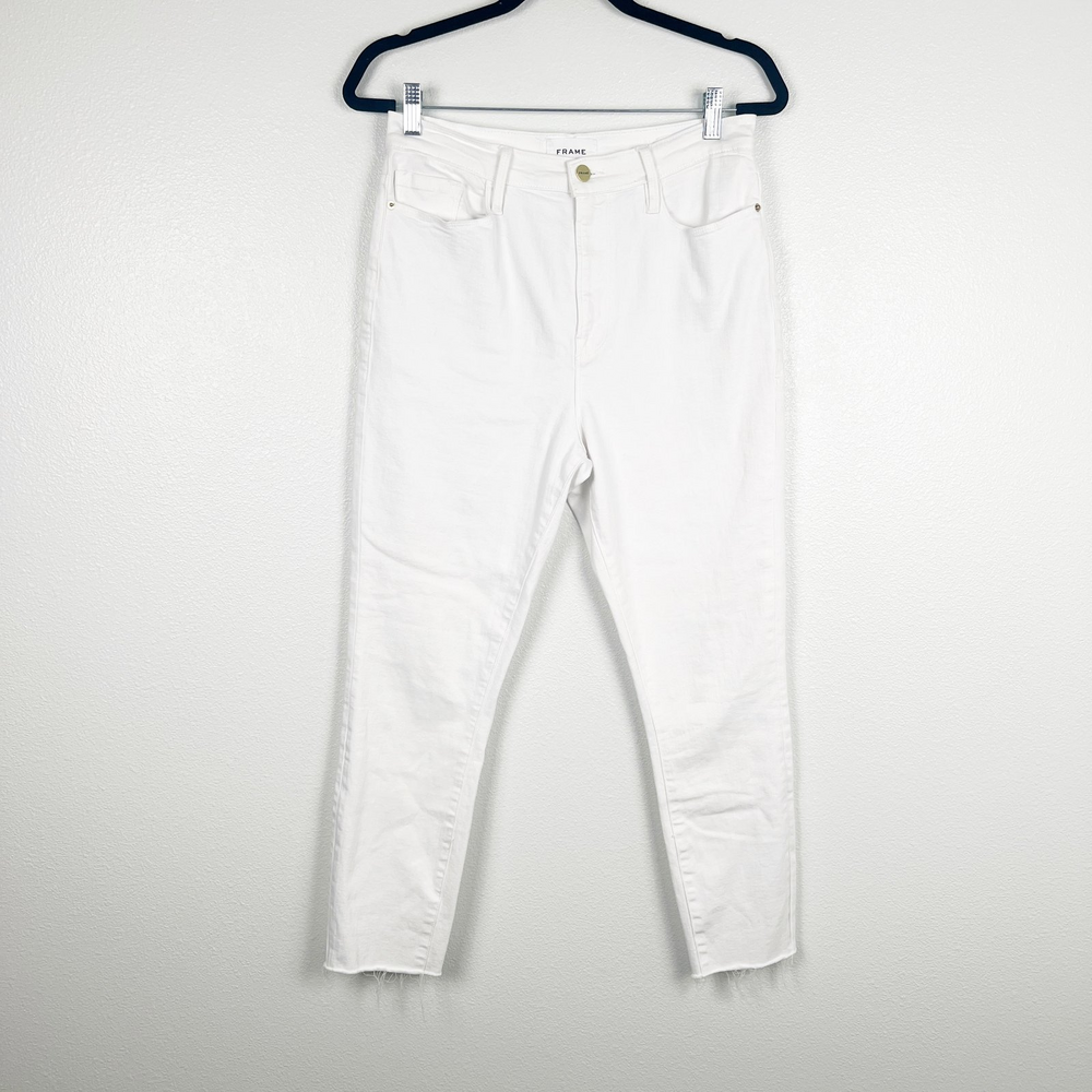 FRAME Ali High Rise Cigarette Jeans White Raw Hem Sz 29